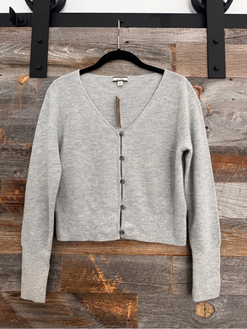 J. Crew Featherweight Cashmere Cropped Cardigan Sweater in Heather Gray